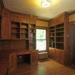 open bookcase, office, desk, 