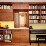 bookcase, desk