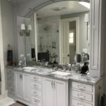 double bowl vanity, gray painted, beaded inset,