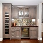 gray stained, curved mullions, bar, wine cooler