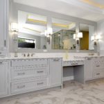 double bowl vanity, master bathroom, gray painted, make-up desk