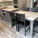 island table, square post, hickory gray