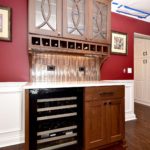 bar, wine cubbies, curved mullions